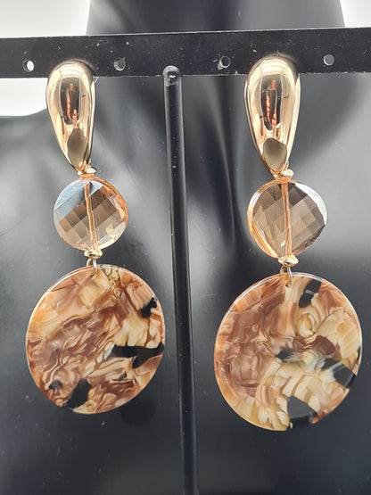 Sweet7 Ohrringe, Ohrhänger Gold, Honig, und Braun in Marmor-Look
