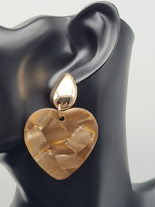 Sweet7 Ohrringe, Ohrhänger Tropfenform mit Herz-Anhänger  in Beige-Gold