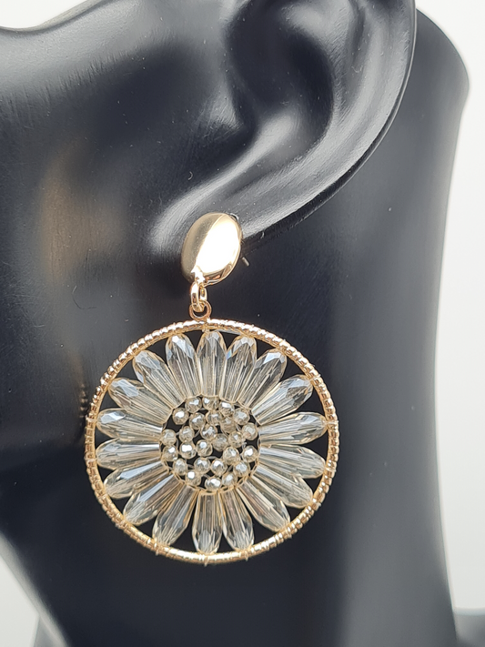 Sweet7 Ohrringe, Ohrhänger Goldener Ring mit Glasähnlichen Margerite