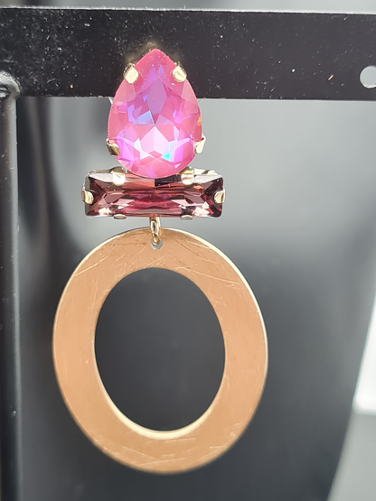 Sweet7 Ohrringe, Ohrhänger Gold Mattfarben, mit Pinker Strass