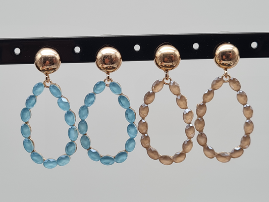 Sweet7 Ohrringe, Ohrhänger in Tropfenform mit Cat-eye Stones in Hellblau und Rosa