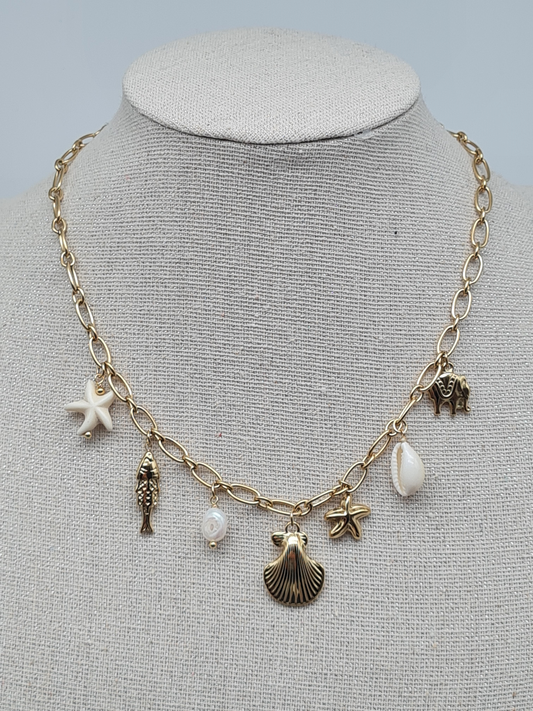 Sweet7 Halskette Kurzkette mit Süßwasserperle und Charms