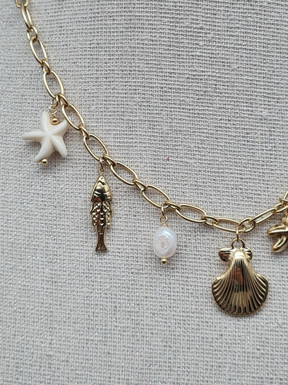 Sweet7 Halskette Kurzkette mit Süßwasserperle und Charms
