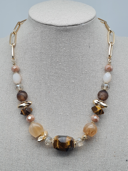 Sweet7 Halskette Kurzkette mit Tiger Eye Stones und Coffee Agate