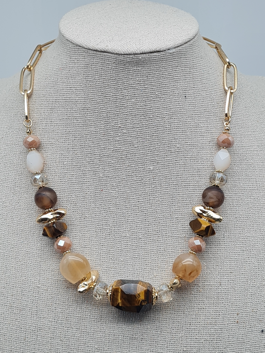 Sweet7 Halskette Kurzkette mit Tiger Eye Stones und Coffee Agate