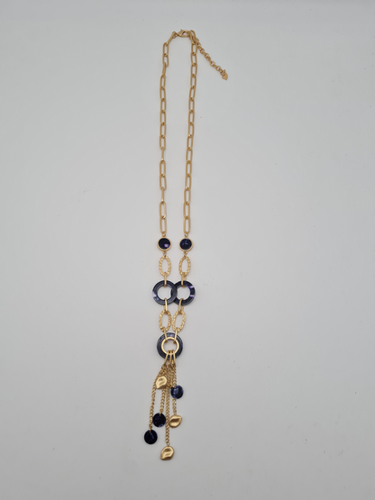 Sweet7 Halskette Langkette Matt Goldfarben mit Blaue Elemente
