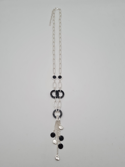 Sweet7 Halskette Langkette Matt silberfarben mit Schwarze Elemente