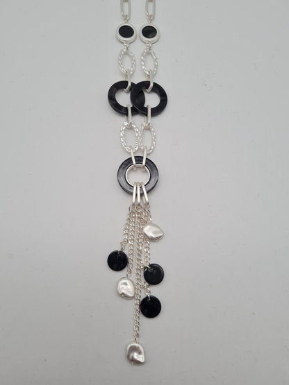 Sweet7 Halskette Langkette Matt silberfarben mit Schwarze Elemente
