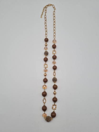 Sweet7 Halskette Langkette Haselnuss-Farbe und Matt-Goldene Elemente