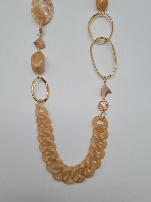 Sweet7 Halskette Langkette mit Blassrosa-beige Elemente