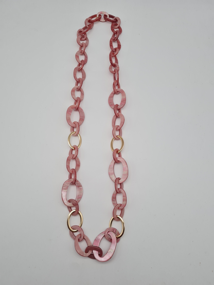 Sweet7 Halskette Langkette changierendes Pink und Goldene Elemente