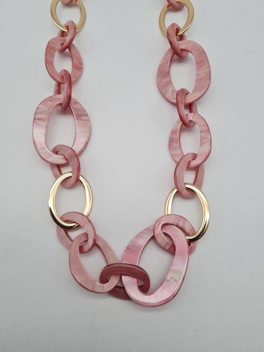 Sweet7 Halskette Langkette changierendes Pink und Goldene Elemente