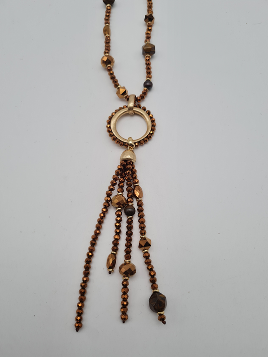 Sweet7 Halskette Langkette mit Anhänger mit Tiger-Eye Perlen