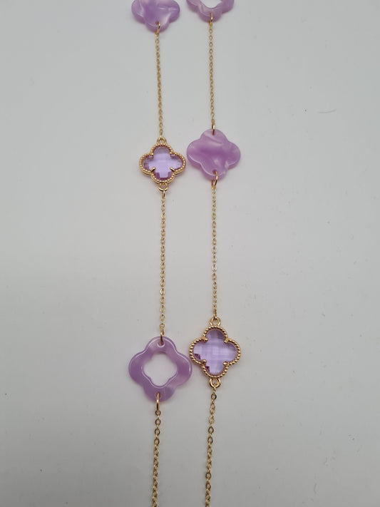 Sweet7 Halskette Langkette feine Kette mit Lila Kleeblätter