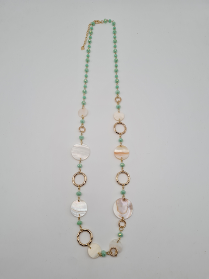Sweet7 Halskette Langkette Boho-Look Mintgrün mit Muschel-Highlights