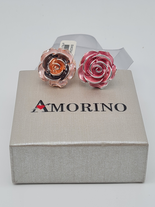 Amorino Ring, Elastischer Ring mit Emailliertem Volant, Rosen-Design in verschiedene Farben