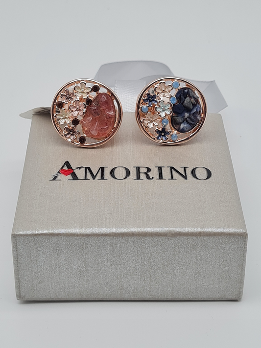 Amorino Ring, Elastischer Ring mit Emailliertem Volant, Blumen und Naturstein