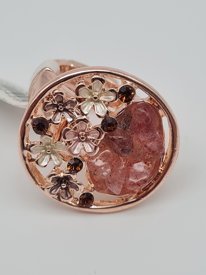 Amorino Ring, Elastischer Ring mit Emailliertem Volant, Blumen und Naturstein