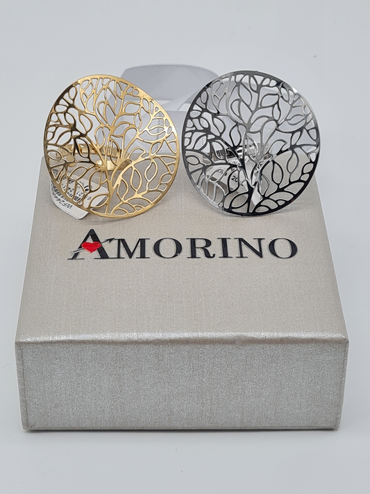 Amorino Ring, Elastischer Ring mit Emailliertem Volant, Lebensbaum Silber- & Goldfarben