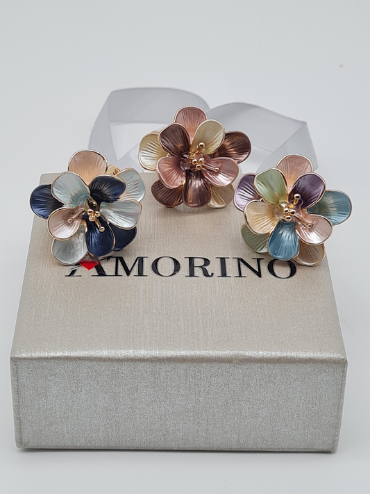 Amorino Ring, Elastischer Ring mit Emailliertem Volant, Blume in verschiedene Farben