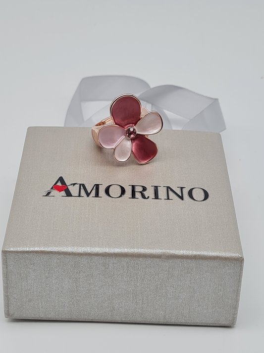 Amorino Ring, Elastischer Ring mit Emailliertem Volant, Pink Daisy