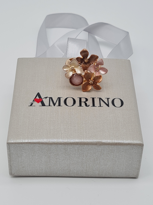 Amorino Ring, Elastischer Ring mit Emailliertem Volant, Kupferblumen