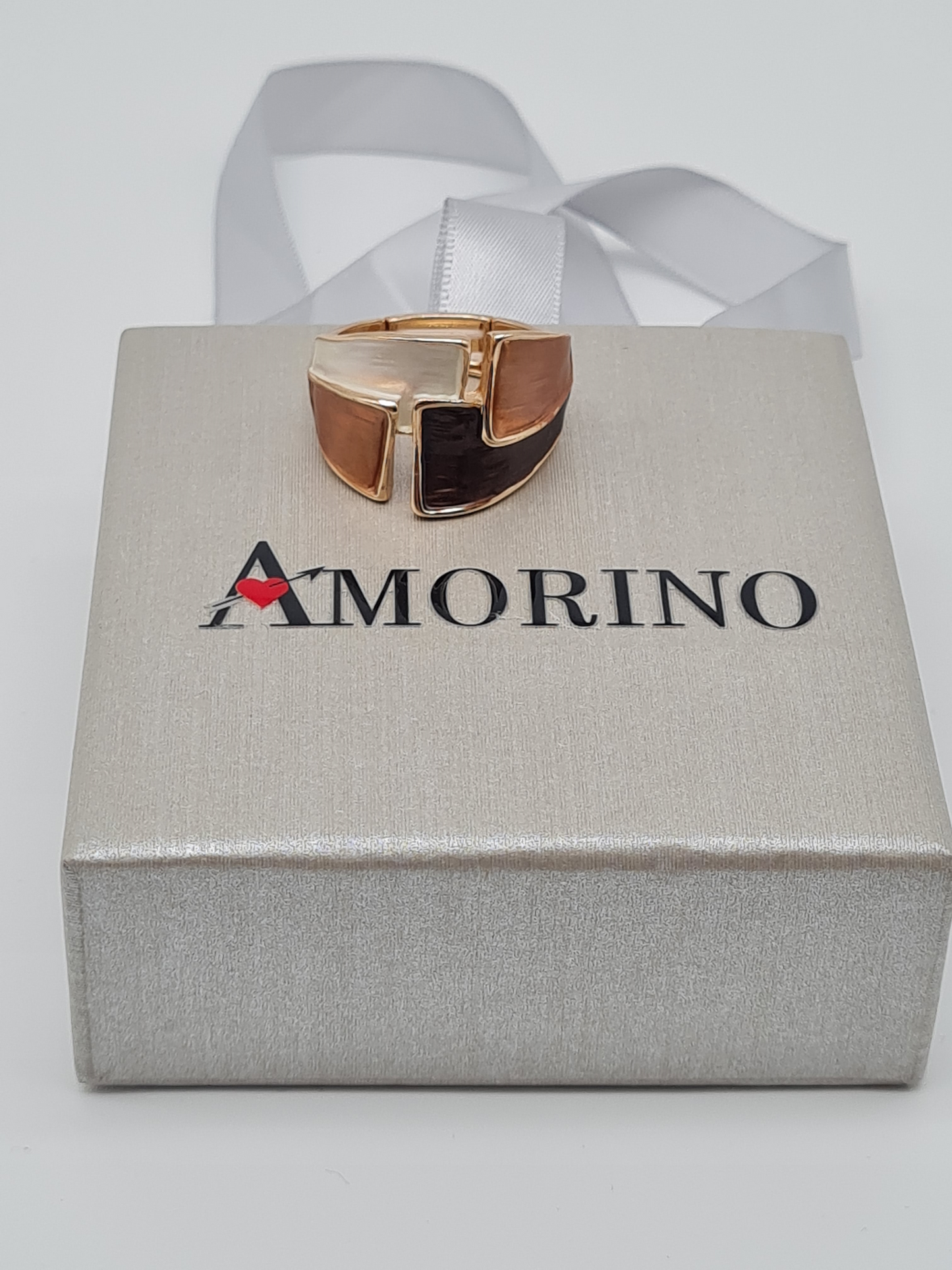 Amorino Ring, Elastischer Ring mit Emailliertem Volant, Braun to Beige
