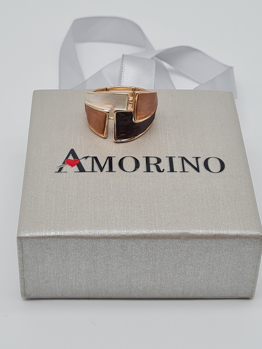 Amorino Ring, Elastischer Ring mit Emailliertem Volant, Braun to Beige