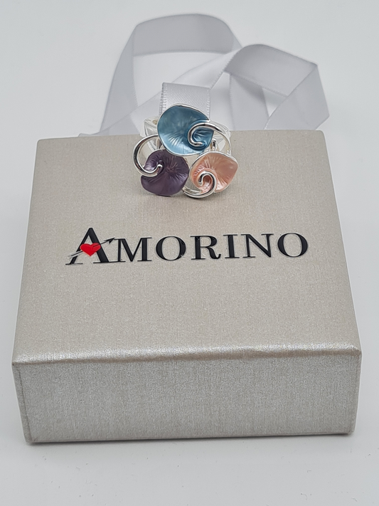 Amorino Ring, Elastischer Ring mit Emailliertem Volant, Seerosenblätter Bunt
