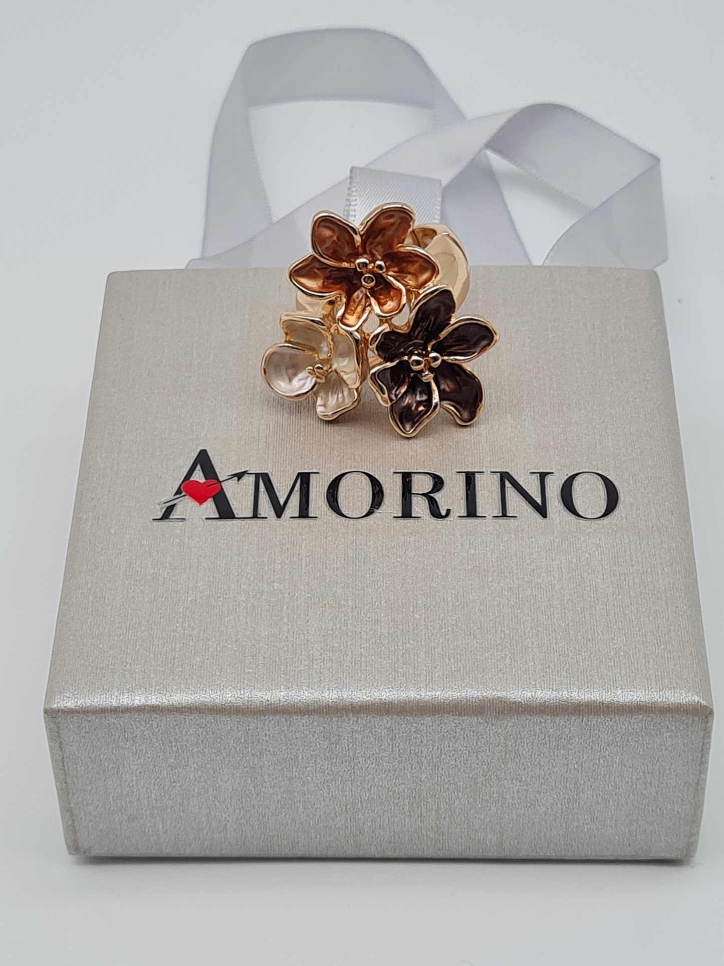 Amorino Ring, Elastischer Ring mit Emailliertem Volant, Bronze Flowers
