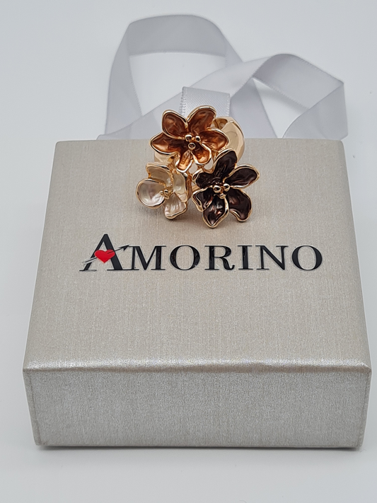 Amorino Ring, Elastischer Ring mit Emailliertem Volant, Bronze Flowers