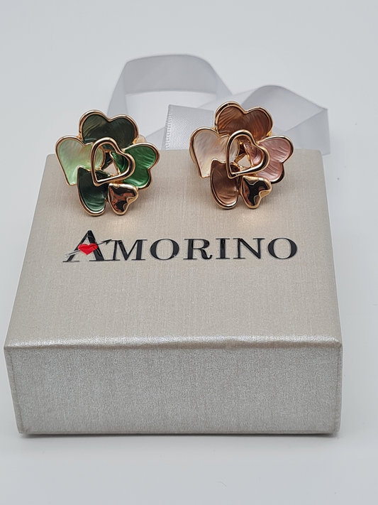 Amorino Ring, Elastischer Ring mit Emailliertem Volant, Herzchen Grün und Braun