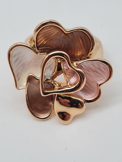 Amorino Ring, Elastischer Ring mit Emailliertem Volant, Herzchen Grün und Braun