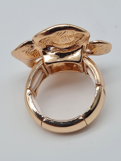Amorino Ring, Elastischer Ring mit Emailliertem Volant, Lotusblätter Blau und Braun