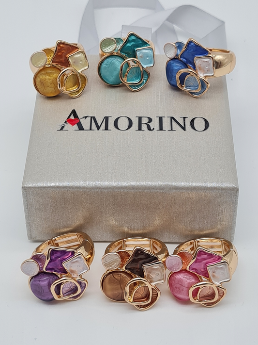 Amorino Ring, Elastischer Ring mit Emailliertem Volant, Abstrakt in verschiedene Farben