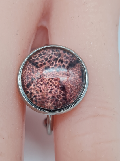Cosmos Ring, Silberfarben verstellbar mit Rotbrauner Dekoscheibe