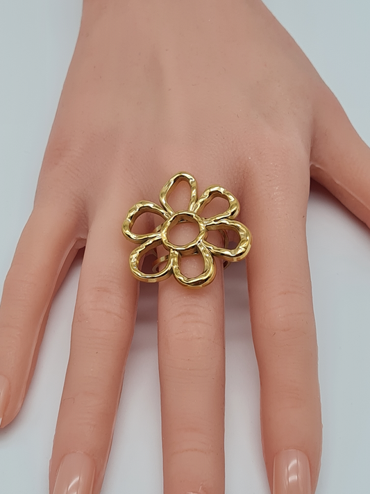 Cosmos Ring, Goldfarbe Blumenmuster