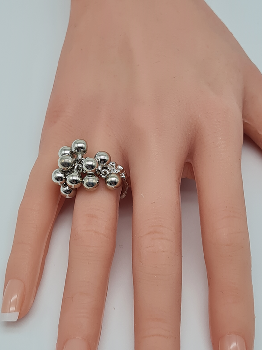 Cosmos Ring, Silberfarben verstellbar mit Perlenstrauss
