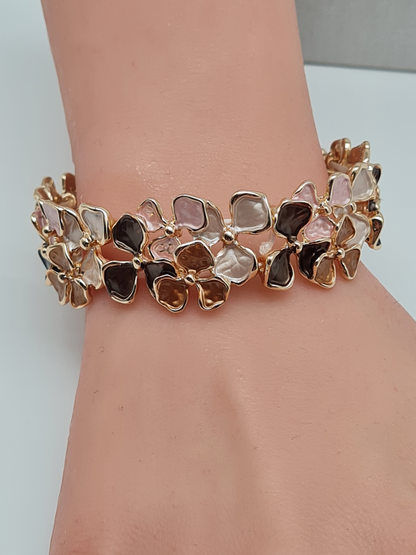Amorino Armband, Elastisches Armband blumenmotiv, Kaffeeflowers und Pink-Daisy´s