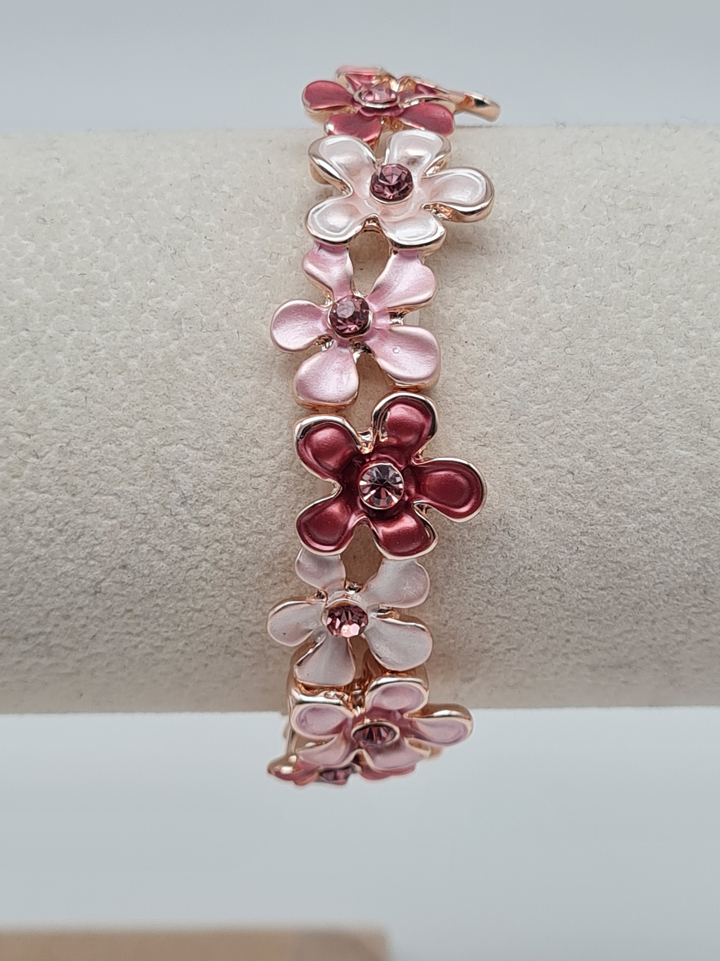 Amorino Armband, Elastisches Armband blumenmotiv, Kaffeeflowers und Pink-Daisy´s