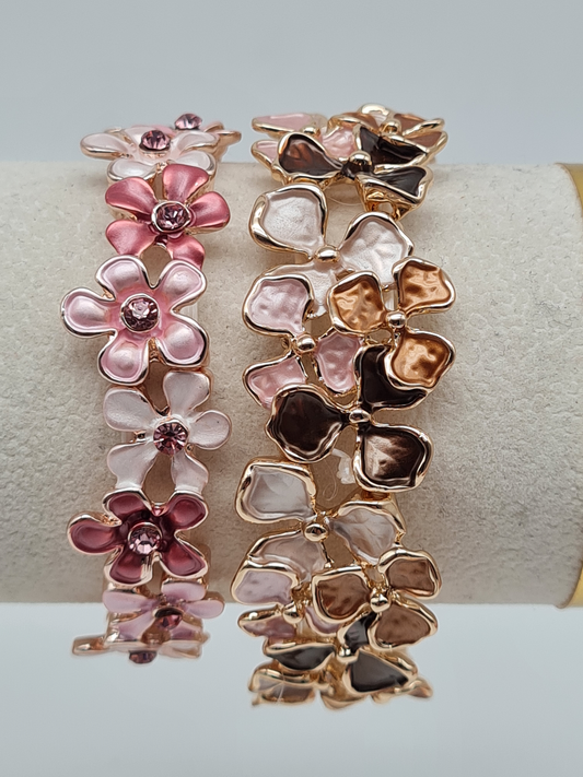 Amorino Armband, Elastisches Armband blumenmotiv, Kaffeeflowers und Pink-Daisy´s