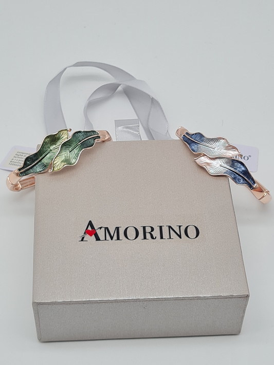 Amorino Armband, elastisches Armband mit Emaillierte Blätter in Grün und Blau