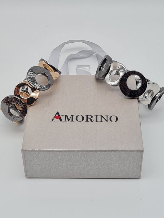 Amorino Armband, elastisches Zweifarbig Satiniert und Glänzend, Gun Metal-Silber oder Goldfarben