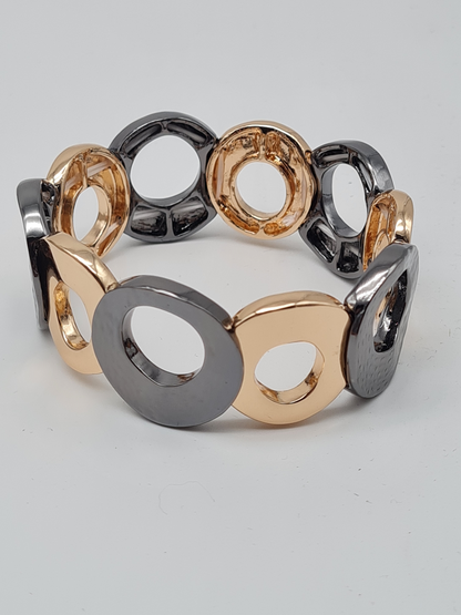 Amorino Armband, elastisches Zweifarbig Satiniert und Glänzend, Gun Metal-Silber oder Goldfarben