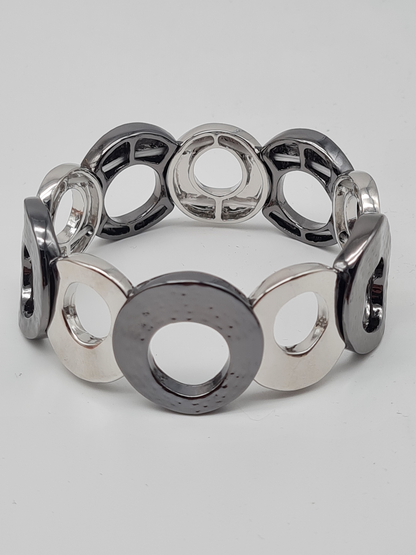 Amorino Armband, elastisches Zweifarbig Satiniert und Glänzend, Gun Metal-Silber oder Goldfarben