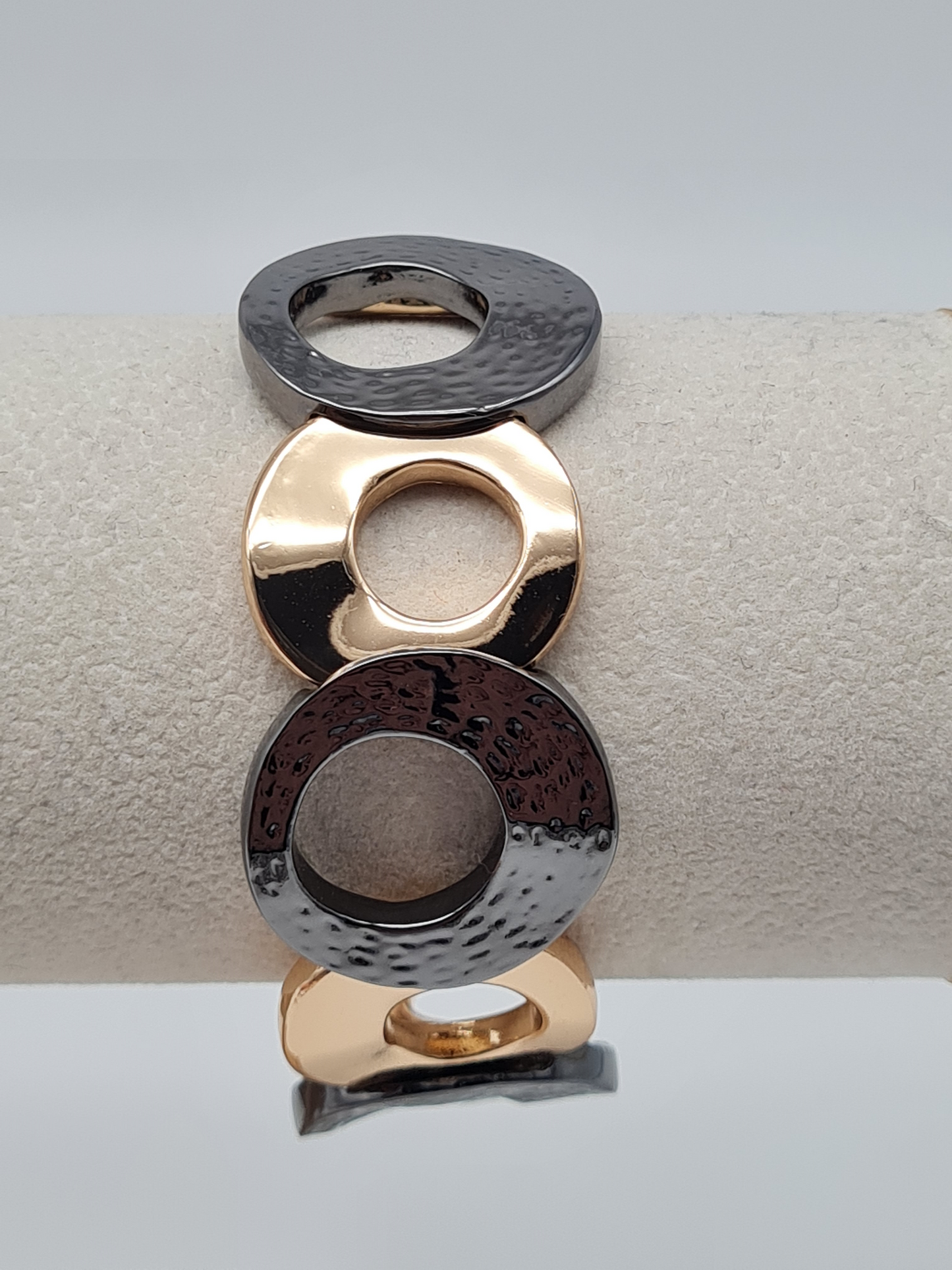 Amorino Armband, elastisches Zweifarbig Satiniert und Glänzend, Gun Metal-Silber oder Goldfarben