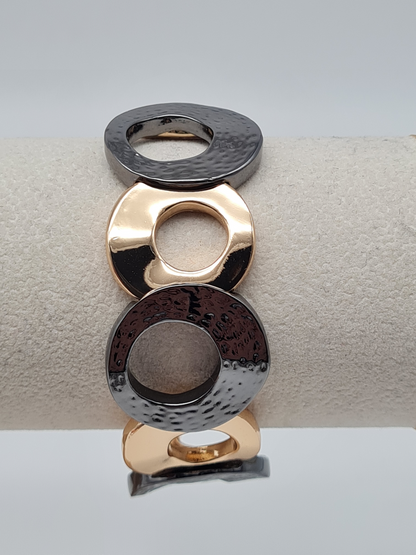 Amorino Armband, elastisches Zweifarbig Satiniert und Glänzend, Gun Metal-Silber oder Goldfarben