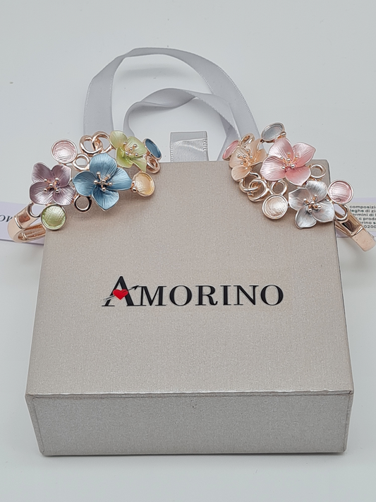 Amorino Armband, elastisches Armband mit Blumenkorsage Blau und Rosa