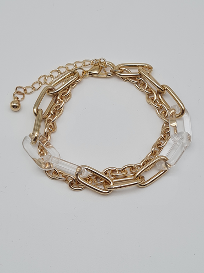 Amorino Armband, Doppelarmband mit feine und große Elemente, goldfarben und Transparent