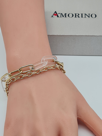 Amorino Armband, Doppelarmband mit feine und große Elemente, goldfarben und Transparent